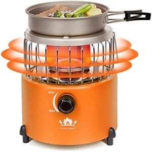 Campy Equipment Chubby 2 in 1 Transportable Propane Heater & Stove, Outdoor Camping Fuel Stove Camp Tent Heater for Ice Fishing Backpacking Climbing Searching Survival Crisis (Orange , 9,000 BTU -Professional)